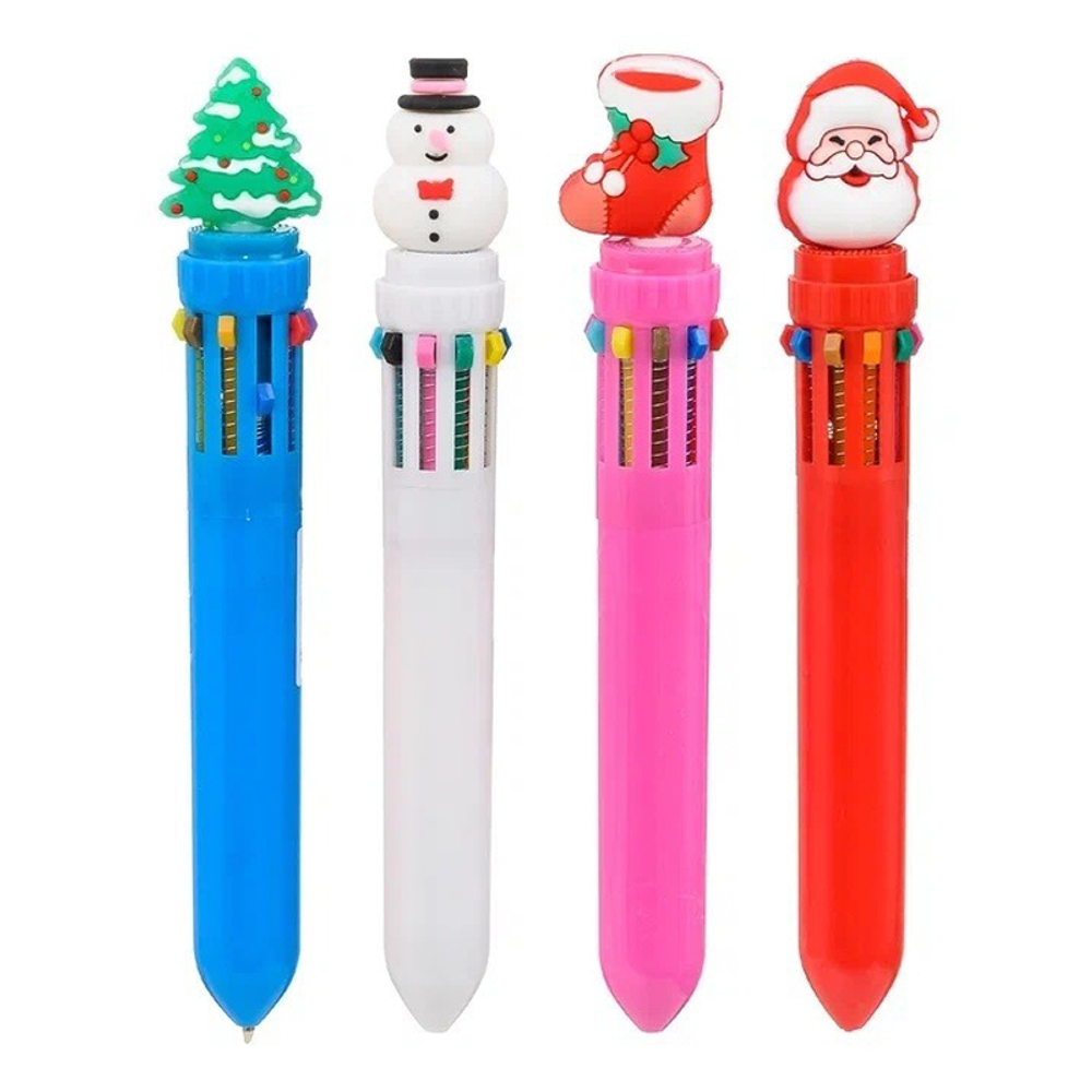 Ручка шариковая, автоматическая, 10в1, Basir, серия "Новогодние", 10-ти цветная, с резиновой фигуркой, 36 шт