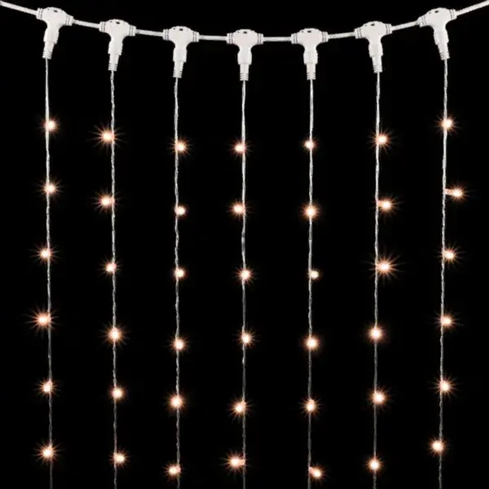 Светодиодный занавес с колпачком 2*3 м., 600 экстра теплых белых LED ламп, прозрачный провод ПВХ, IP65, LTC (PCL602CAP-10-2EWW)