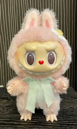 Мягкая игрушка MEGA Лабубу розовая с бантиком 40см в подарочной упаковке