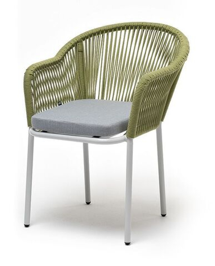 "Лион" стул плетеный из роупа, каркас алюминий светло-серый (RAL7035) шагрень, роуп салатовый меланж круглый, ткань светло-серая