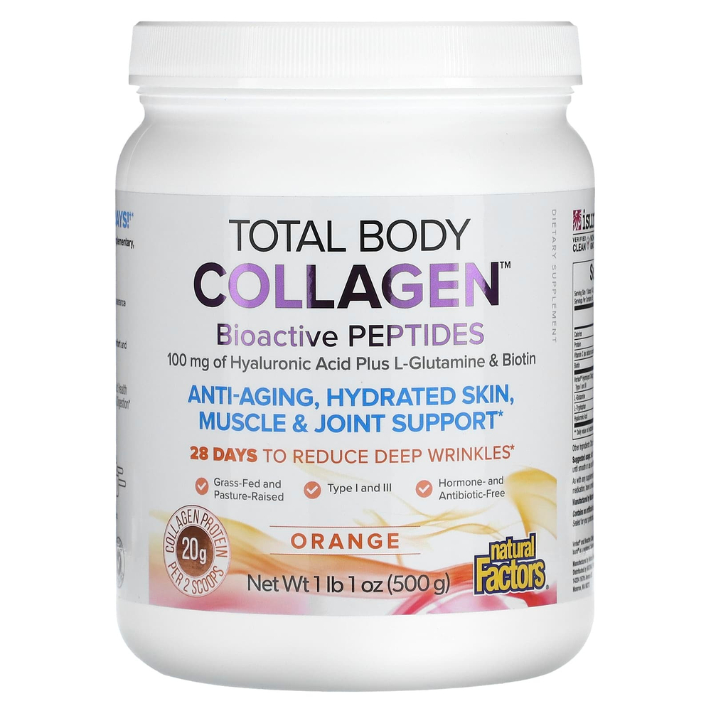 Natural Factors, Total Body Collagen, биоактивные пептиды, апельсин, 500 г (1 фунт 1 унция)