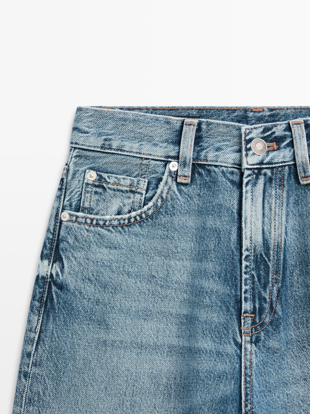 Massimo Dutti Прямые джинсы с высокой талией, светло-голубой