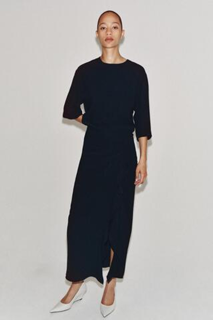ZARA ПЛАТЬЕ МИДИ СО СБОРКАМИ — ZW COLLECTION, МОРСКОЙ СИНИЙ