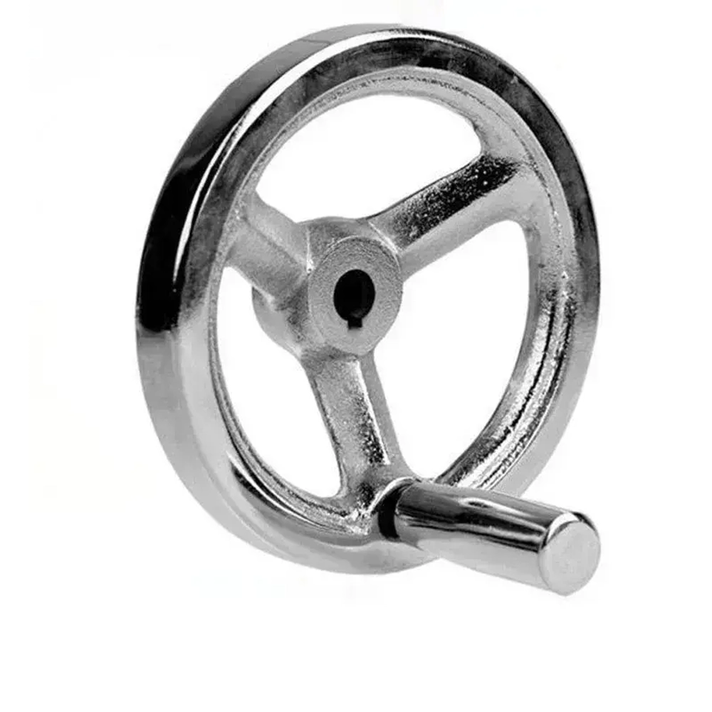 Маховик чугун 125х14х5мм (Dxdxb) с 3-мя спицами, с ручкой М8