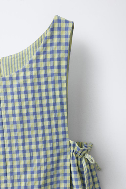 ZARA КОРОТКИЙ КОМБИНЕЗОН В КЛЕТКУ ВИШИ С БАНТАМИ, ЖЕЛТЫЙ