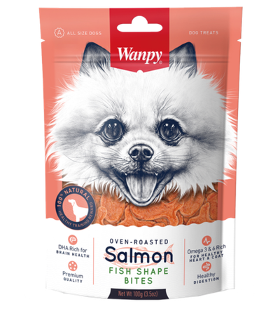 Wanpy Dog Лакомство для собак Лакомые кусочки из нежного лосося в форме рыбок 100 гр.