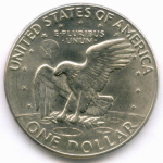 1 доллар 1977 год (D). США. Эйзенхауэр. Медь с медно-никелевым покрытием, диаметр 38.1 мм. AUNC