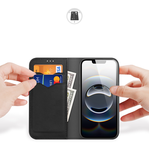 Чехол книжка из натуральной кожи с защитой RFID для iPhone 16e, серия Hivo Series Case от Dux Ducis