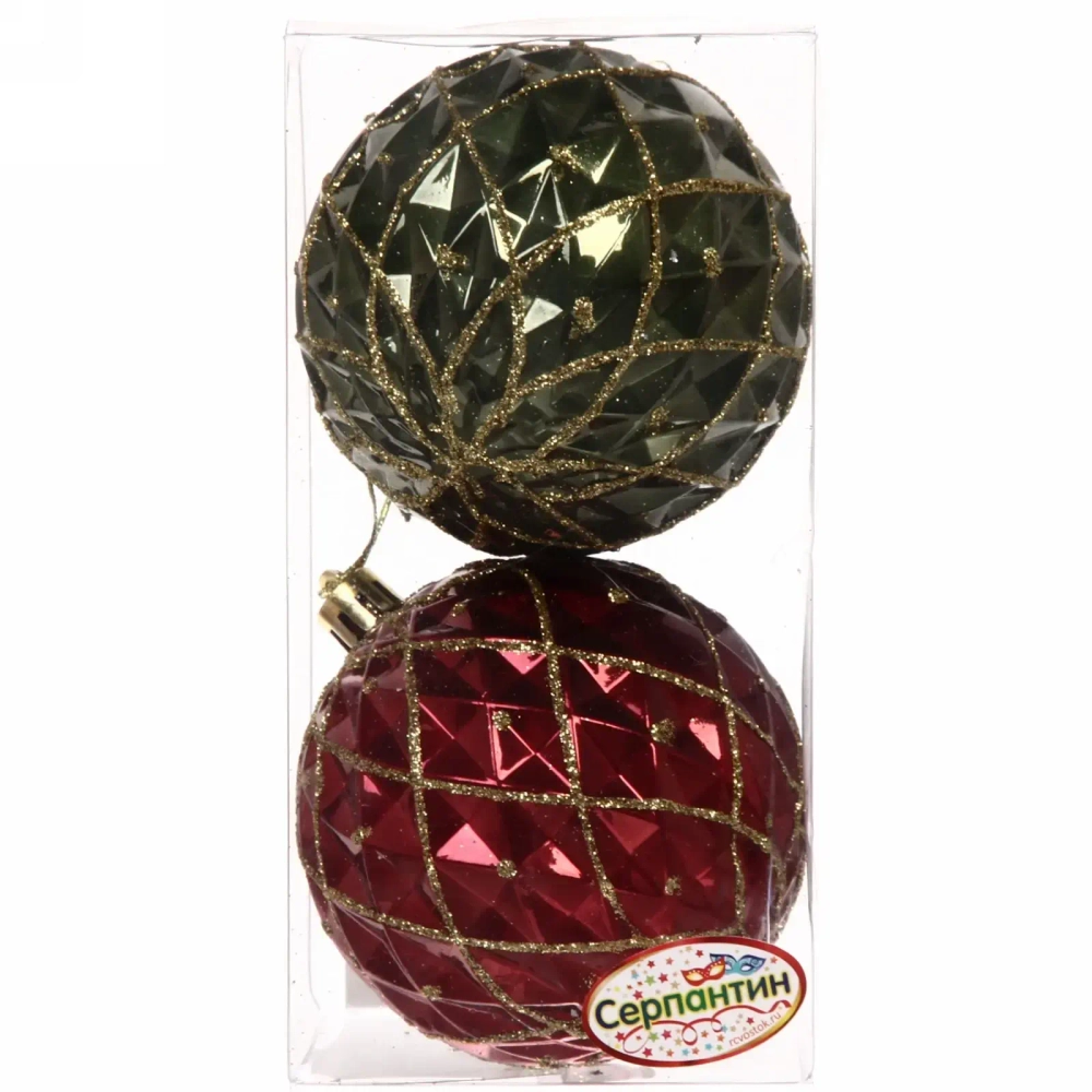 Новогодние шары 8 см (набор 2 шт) «Фантазия», красный/зеленый