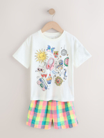 Футболка и шорты в комплекте для девочки Next AD0-174, Белый, Розовый, Салатовый