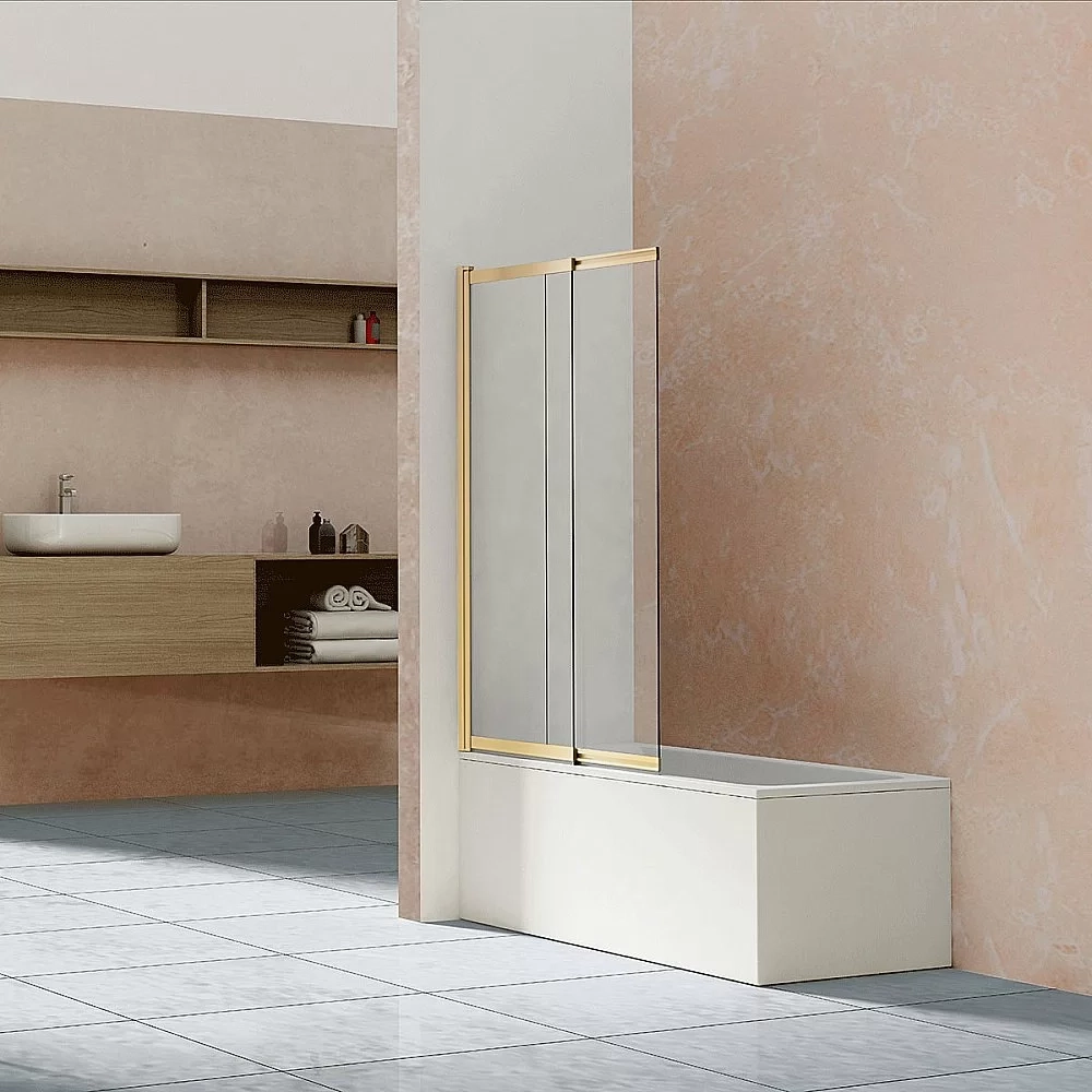 Шторка для ванны Vincea VSB-1E100CLG 100×145 стекло прозрачное/профиль брашированное золото