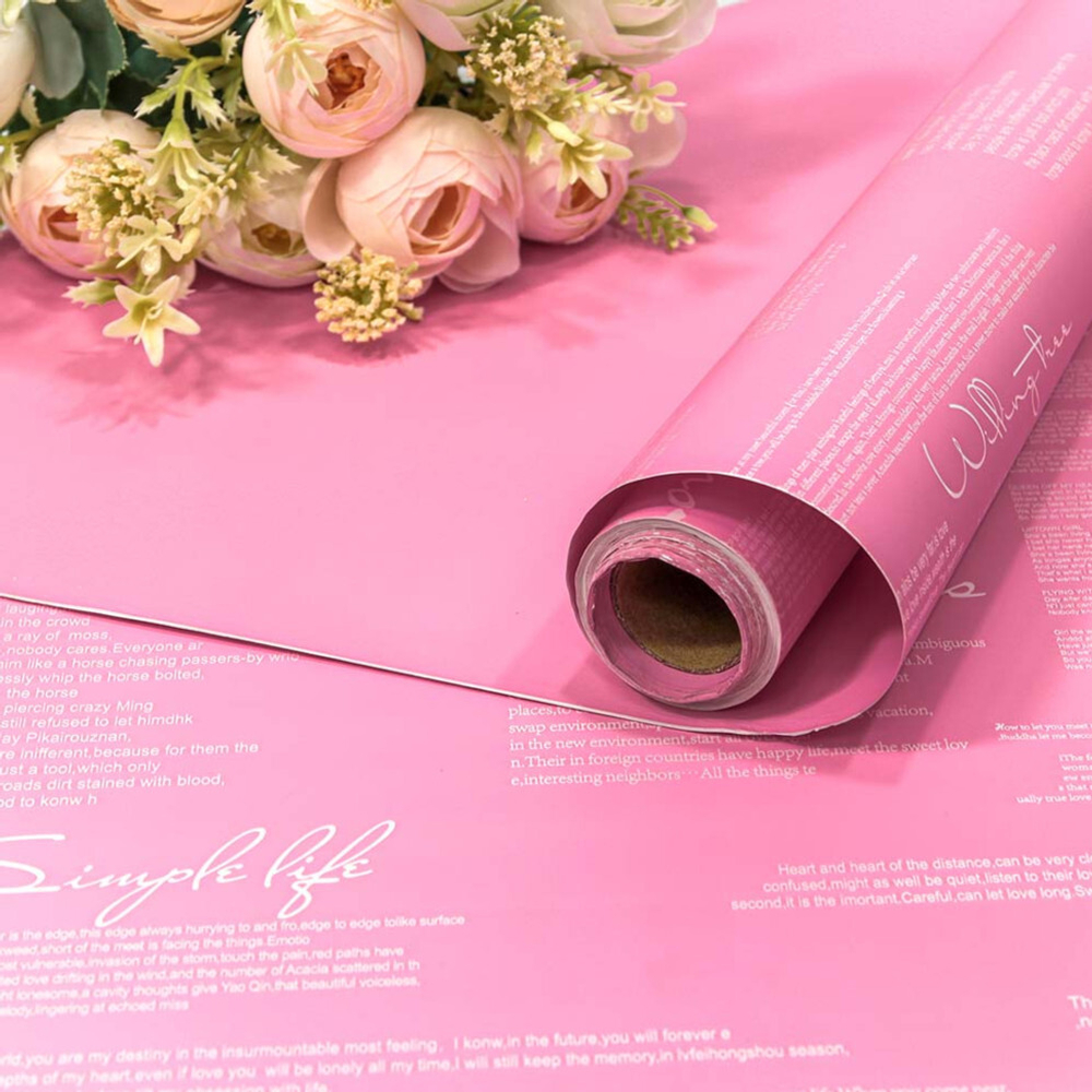 Пленка В рулоне 10 м х 58 см двухсторонняя с надписями (Розовый)