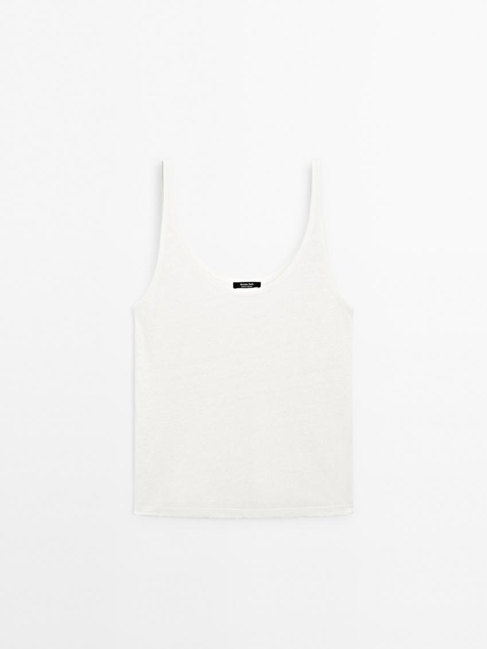 Massimo Dutti Трикотажный топ из 100% льна, натуральный, кремовый