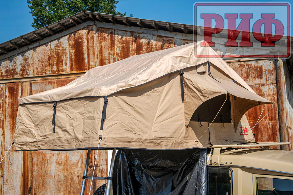 Палатка на крышу автомобиля РИФ Soft RT02-120, тент песочный, 120х240х115 см