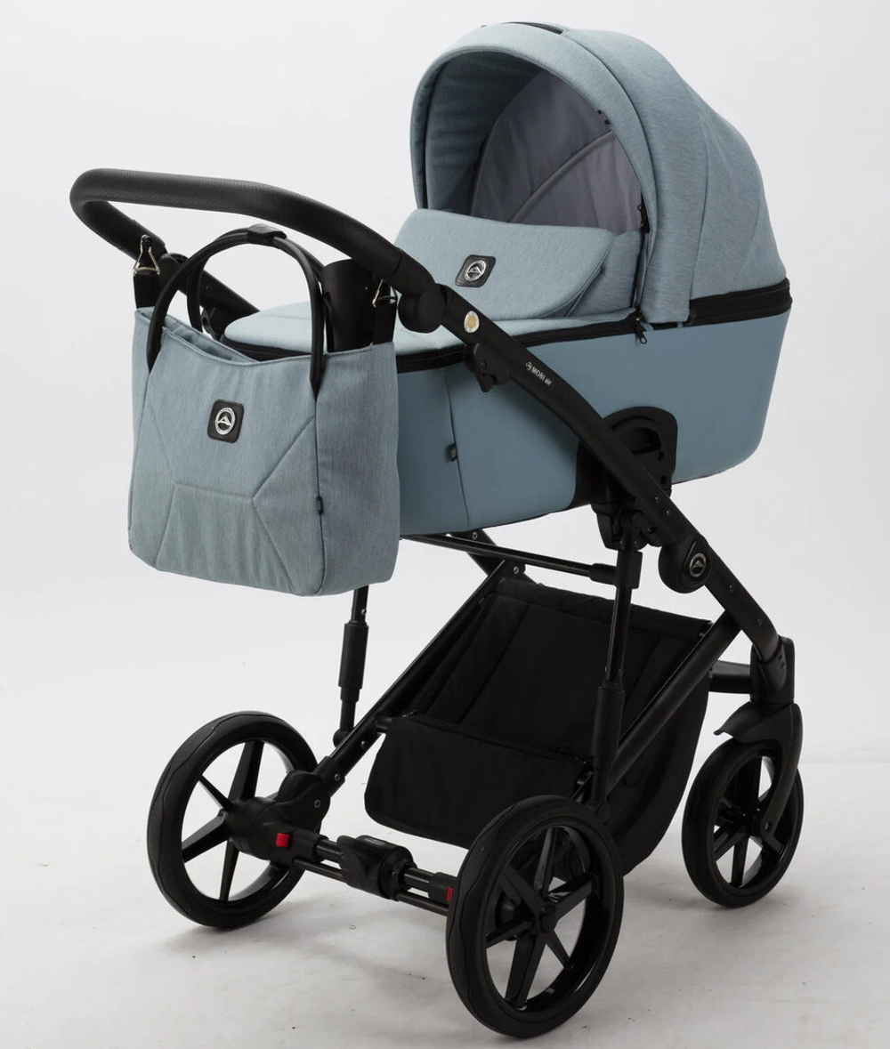 Детская коляска Adamex Mobi 3 в 1 M-PS41 (СЕР-ГОЛУБ.ТК+СЕР-ГОЛУБ.ПЕРФ.КОЖА)