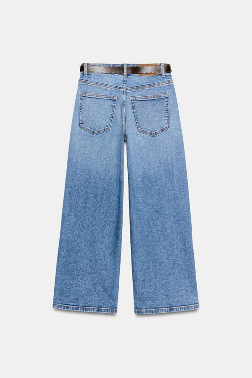 ZARA ДЖИНСЫ Z.10 КЮЛОТЫ С ВЫСОКОЙ ПОСАДКОЙ И РЕМНЕМ, ВЫЦВЕТШИЙ СИНИЙ