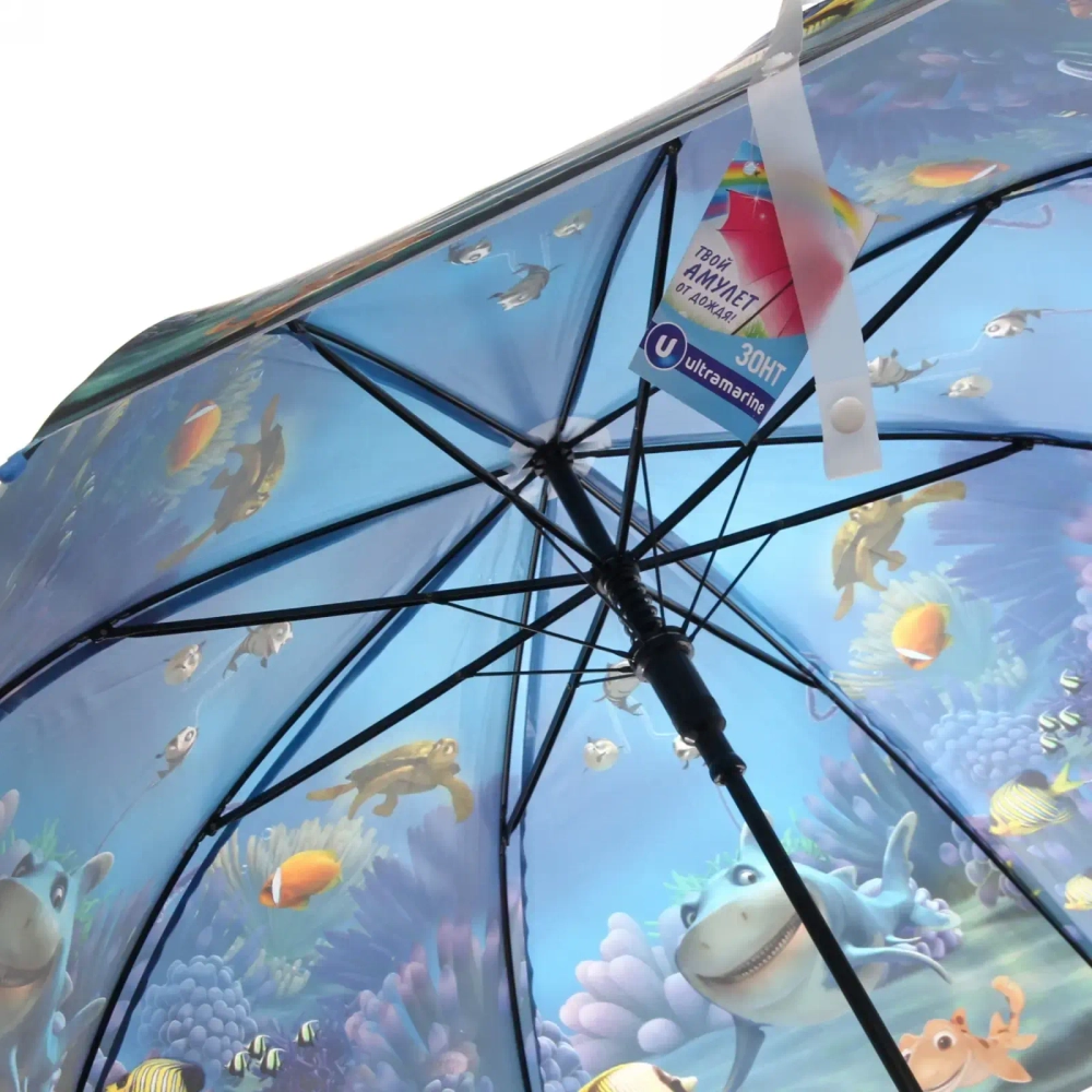 Зонт детский полуавтомат «Ultramarine - Морские жители», 8 спиц, d-100см, длина в слож. виде 65см