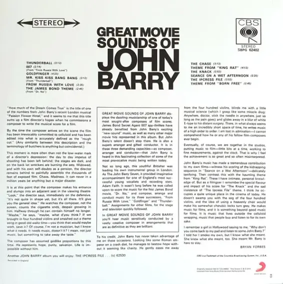 John Barry & His Orchestra – The Great Movie Sounds Of John Barry LP