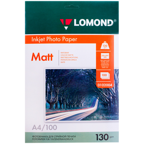 Фотобумага А4 для стр. принтеров Lomond, 130г/м2 (100л) матовая двусторонняя 0102004