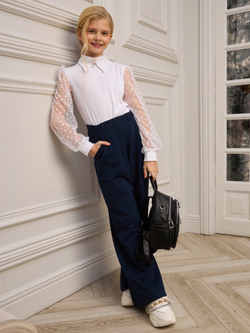 Блузка школьная для девочки с длинным рукавом белая