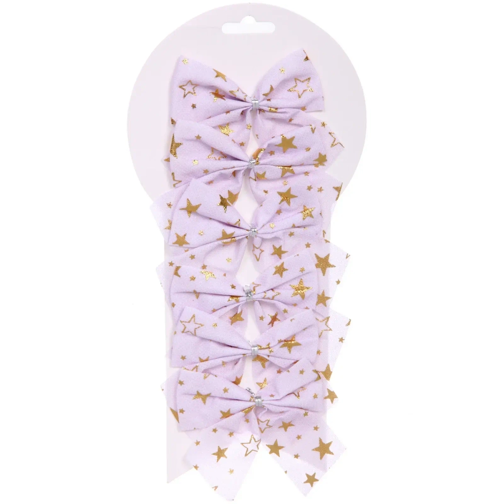 Бант на ёлку «Звездопад» 8,5*9 см (набор 6 шт), Белый/золото