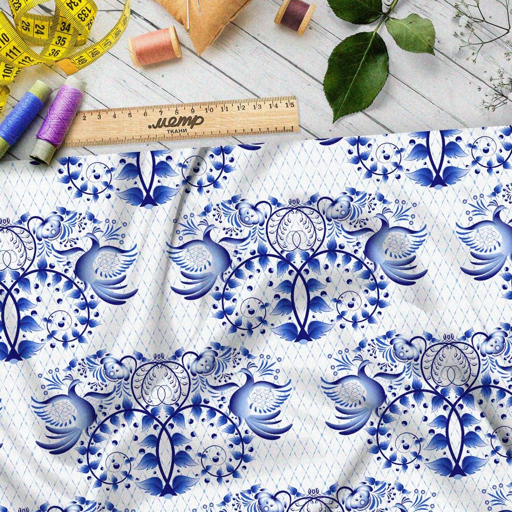 Ткань футер 2-х нитка крупная отзеркаленная гжель