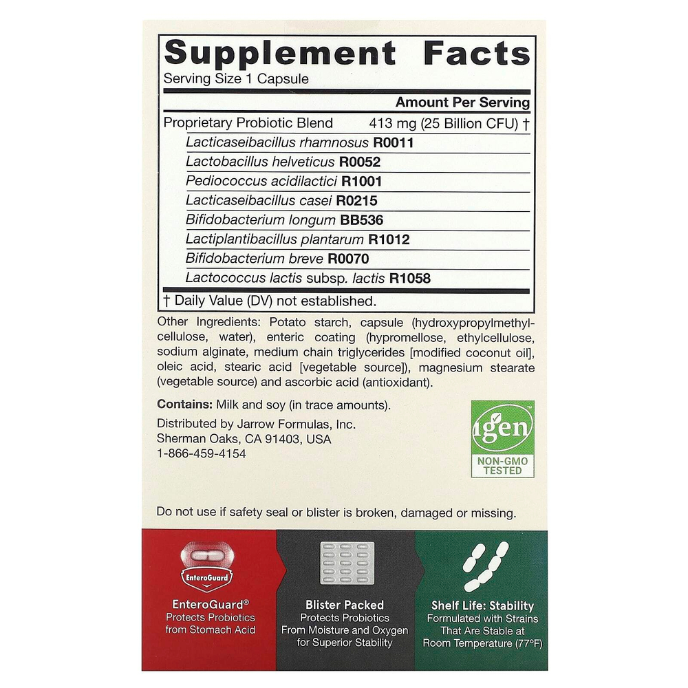 Jarrow Formulas, Jarro-Dophilus EPS, пробиотики, 25 млрд, 60 вегетарианских капсул с технологией Enteroguard