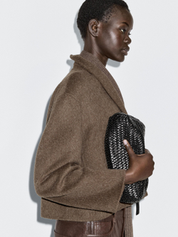 Massimo Dutti Короткая двубортная куртка из смесовой шерсти, темный хаки