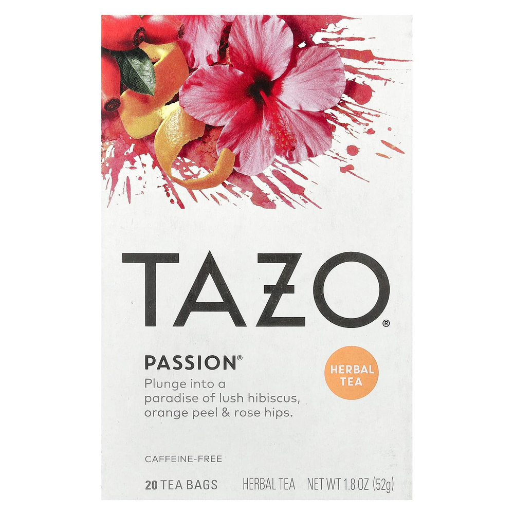 TAZO, Herbal Tea, Passion, без кофеина, 20 чайных пакетиков, 52 г (1,8 унции)