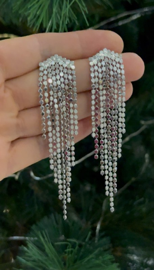 Серьги пусеты длинные с кристаллами №4