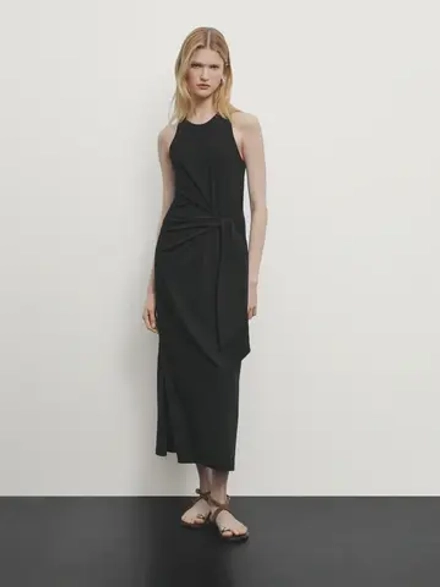 Massimo Dutti Платье миди с завязками, черный