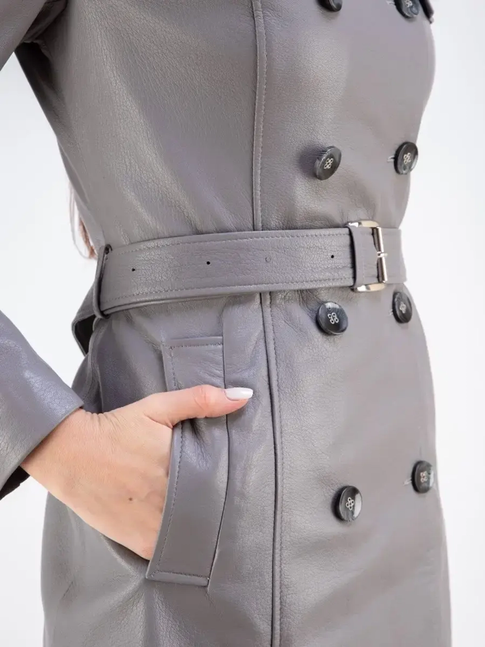 Тренч длинный кожаный с поясом плащ на весну