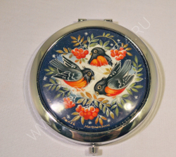 Зеркало с росписью Палех"Снегири" (худ. Митюнина)