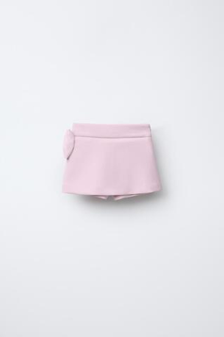 ZARA ЮБКА-ШОРТЫ С БАНТИКОМ, СВЕТЛО-РОЗОВЫЙ