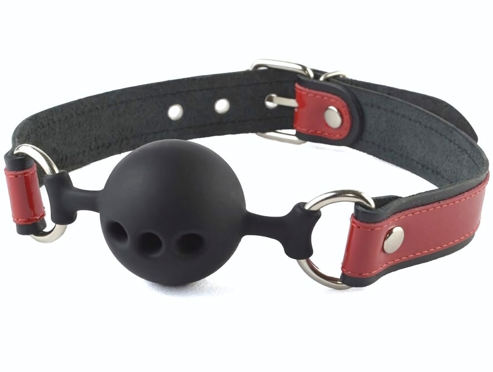 Кляп-шар на черно-красных кожаных ремешках (Цвет: черный с красным)