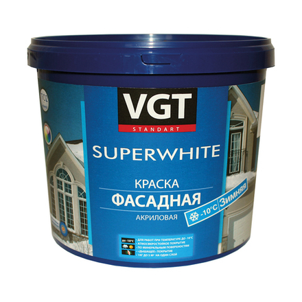 Краска фасадная зимняя VGT ВД-АК-1180, супербелая, 15 кг
