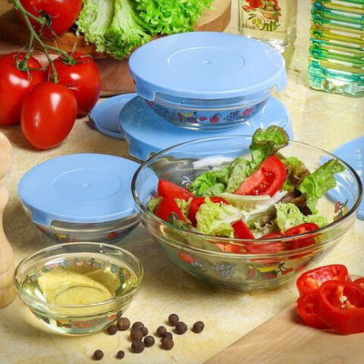 Ст Салатник НАБОР 5шт, 9,10.3,12.5,14,17см, 0.15, 0.2, 0.35, 0.5, 0.9 л  с син крыш DANIKS