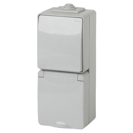 Блок розетка с выключателем ЭРА Эксперт 11-7607-03 IP65 16A-10AX-250В ОУ серый