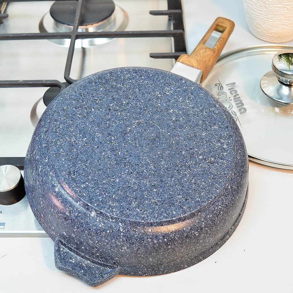 Сковорода 22см Premium blue с несъемной ручкой и стеклянной крышкой