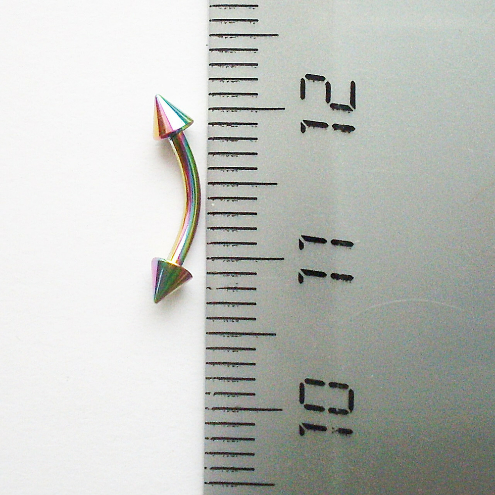 Микробанан 8 мм с конусами 3 мм для пирсинга брови, толщина 1,2 мм. Медицинская сталь, титановое анодирование. (бензинка). 1 шт