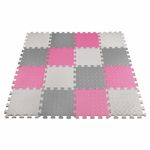 Коврик-пазл напольный 1,2х1,2 м, 16 шт., 30х30 см, толщина 1 см, серый, розовый, светло-серый, ЮНЛАНДИЯ, 664815
