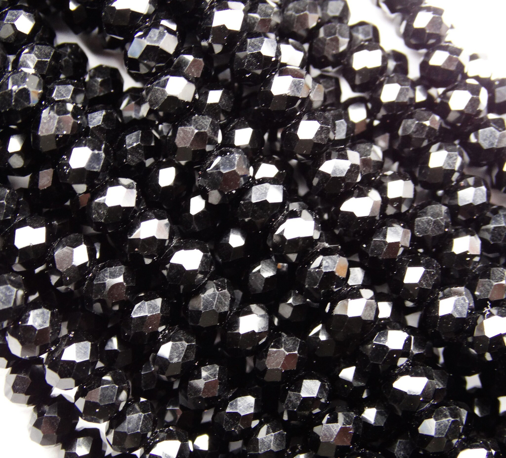 БН008НН46 Хрустальные бусины "рондель", цвет: черный непрозрачный, 4х6 мм, кол-во: 58-60 шт.