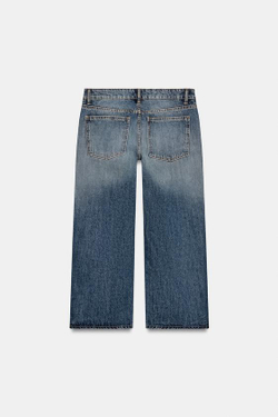 ZARA УКОРОЧЕННЫЕ ДЖИНСЫ TRF WIDE-LEG С НИЗКОЙ ПОСАДКОЙ, СИНИЙ