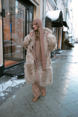 Дубленка двусторонняя Тиградо бежевая удлиненная max