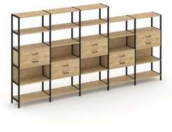 Shelf System Пятисекционный стеллаж пятиярусный с ящиками SN.STM-551 Тиквуд Светлый/Металл Черный 39