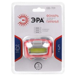 Фонарь налобный светодиодный ЭРА GB-709 Пиранья, на батарейках, 3 режима 5 Вт, СОВ, 3хААА