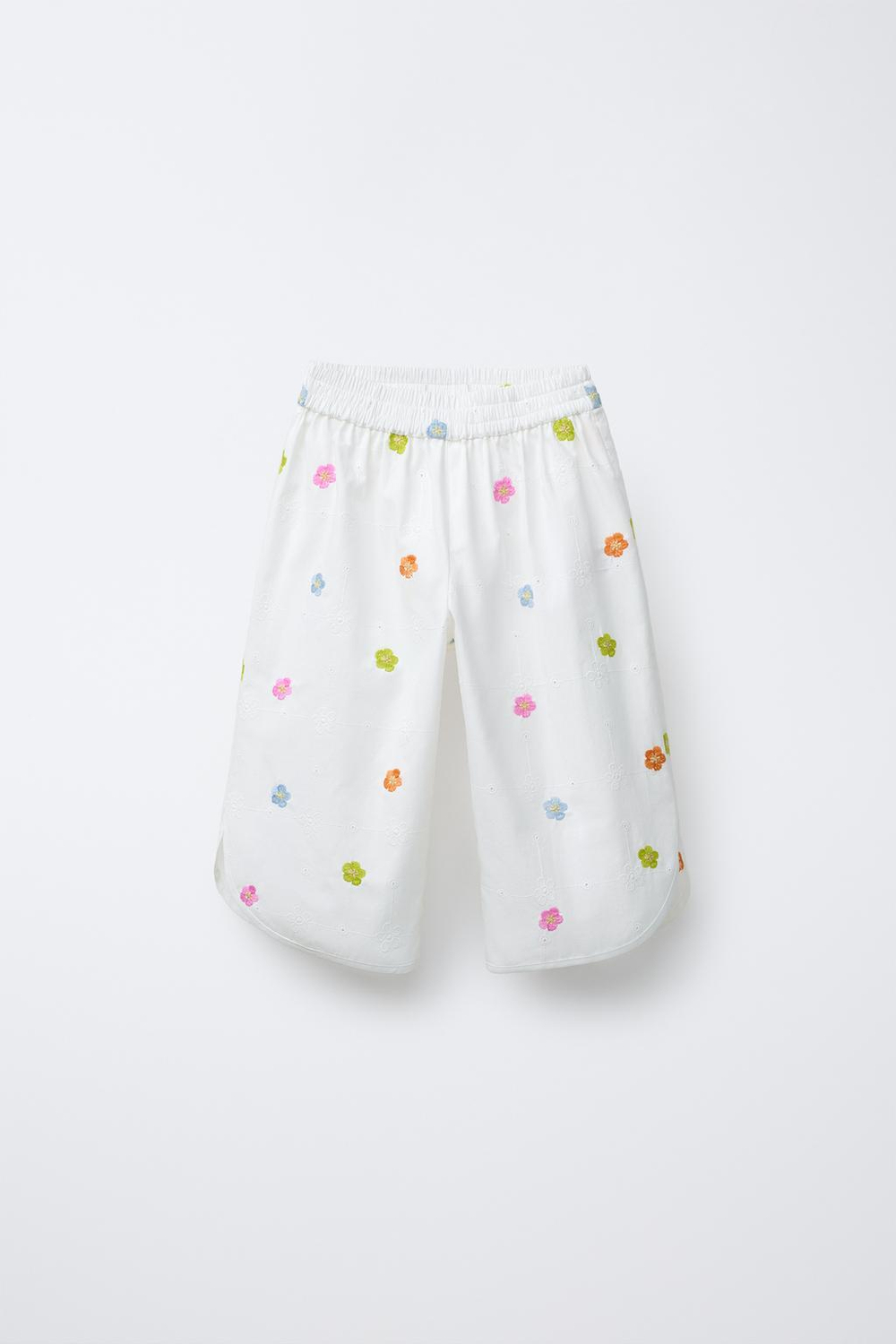 ZARA ПОПЛИНОВЫЕ БРЮКИ С ЦВЕТОЧНОЙ ВЫШИВКОЙ, ЖЕЛТОВАТО-БЕЛЫЙ