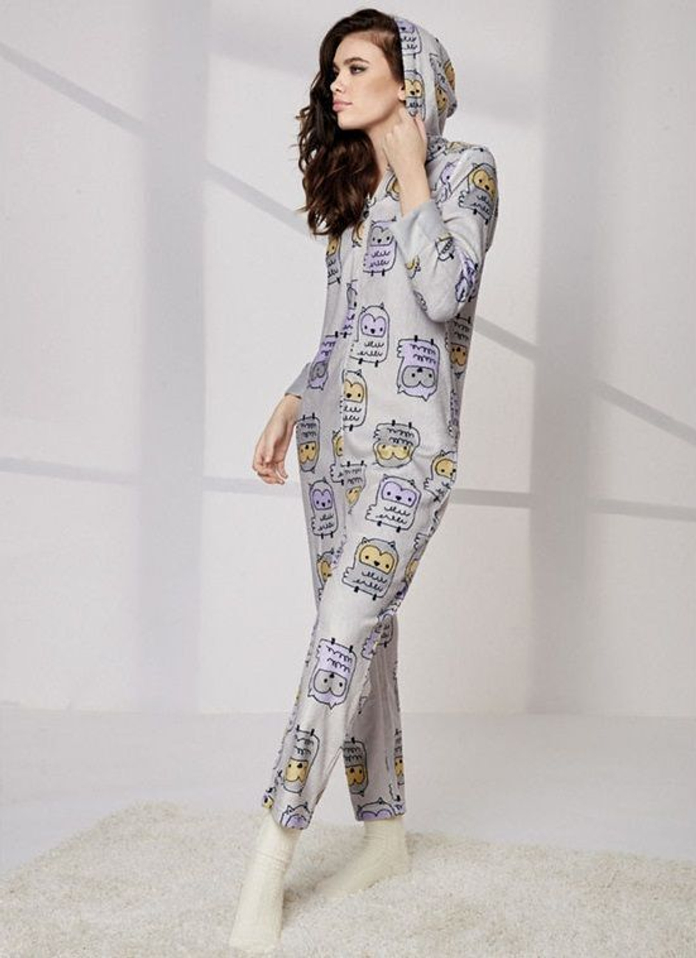 Теплый флисовый комбинезон на молнии Night Life (Размер: M) (Цвет: серый)