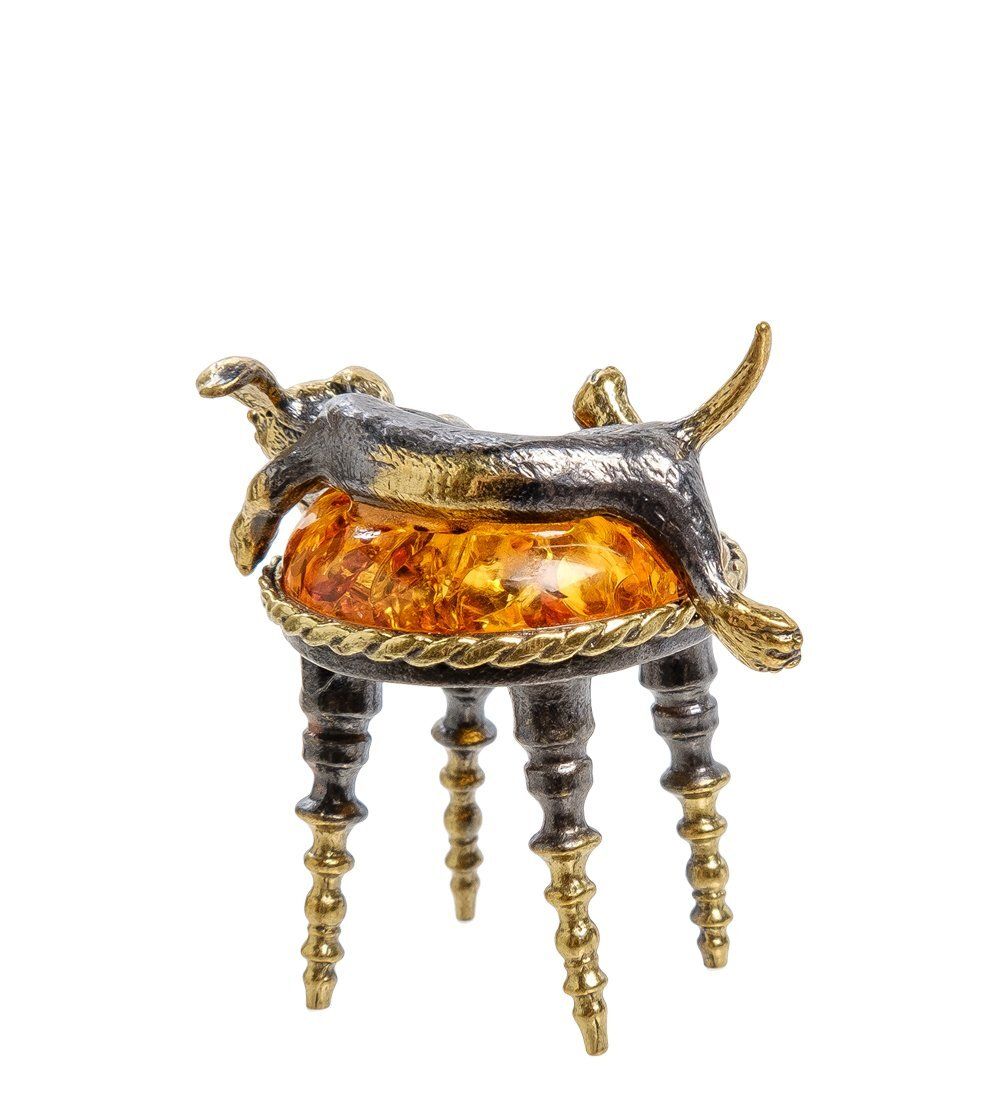 Народные промыслы AM-2061 Фигурка «Такса на пуфике» (латунь, янтарь)