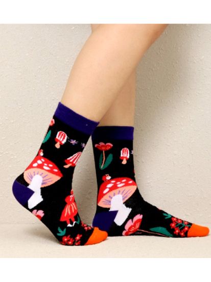 Носки Грибы для Алисы, р-р 36-42 (черный/сиреневый)